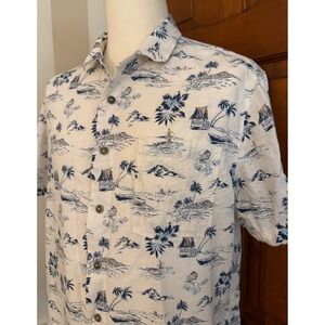 Men's White & Navy Tropical Print Short-Sleeve Button-Down Shirt